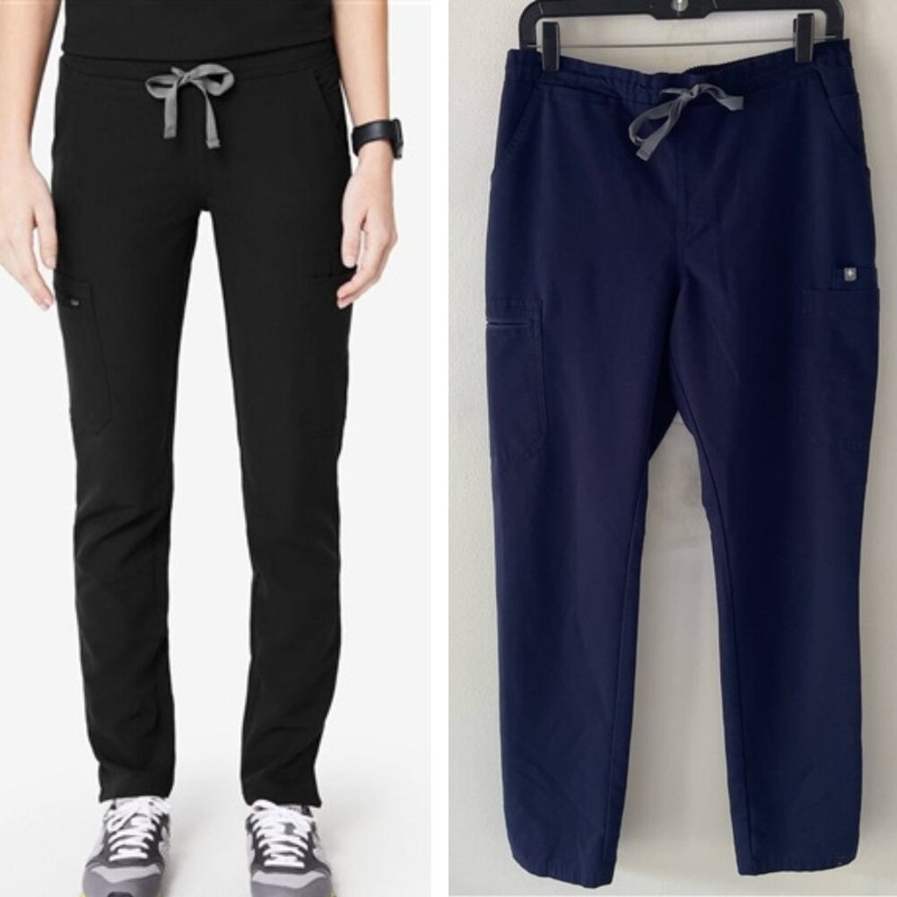 Figs Women's Scrub Pants in Black and Navy with Gray Drawstring